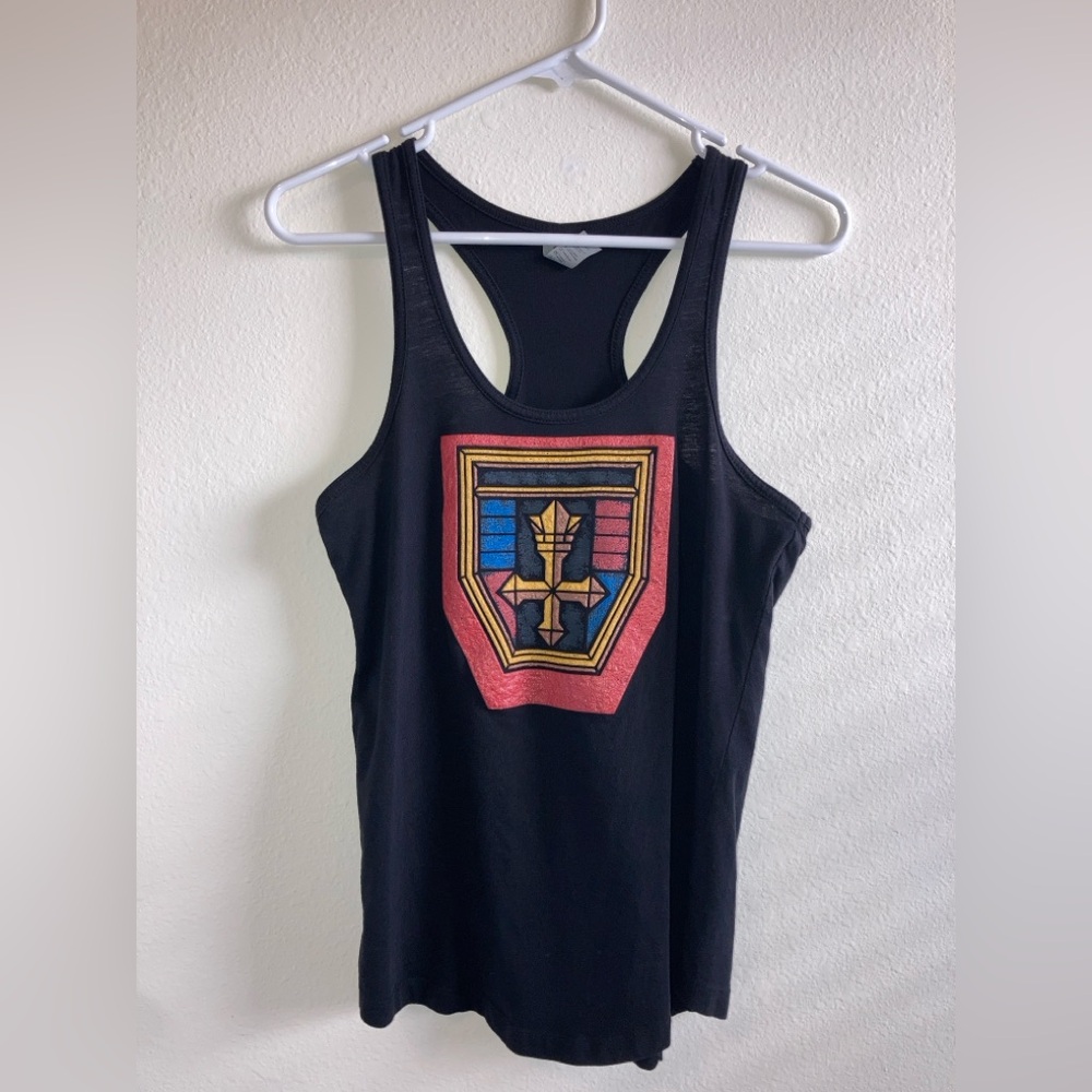Women’s Black Tank Top with Voltron Shield Puffy Print Size M